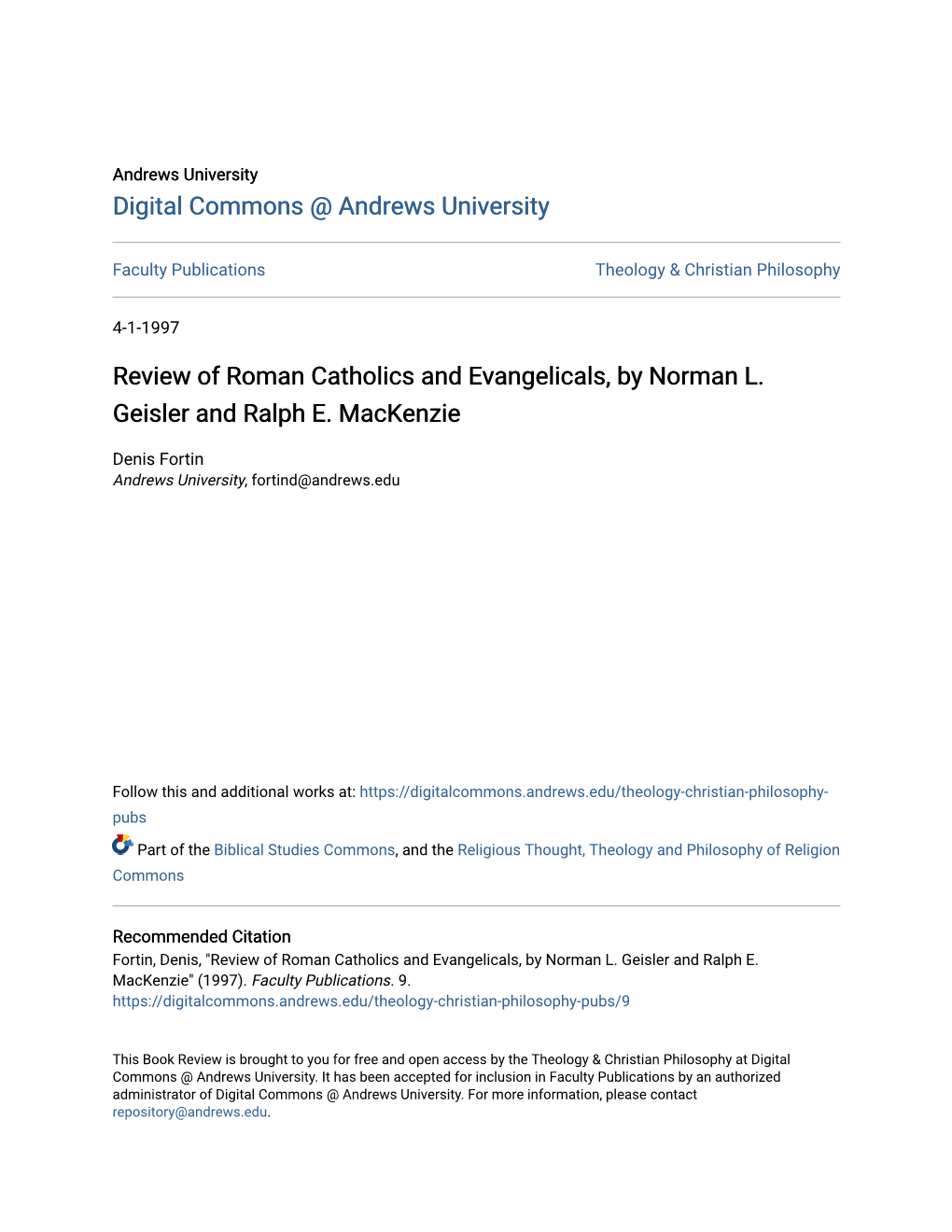 Review of Roman Catholics and Evangelicals, by Norman L. Geisler and Ralph E