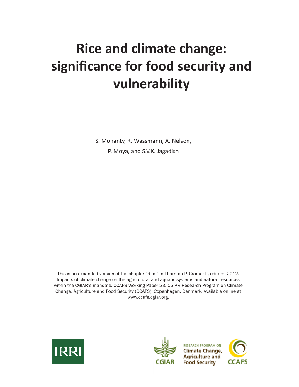 Rice and Climate Change: Significance for Food Security and Vulnerability