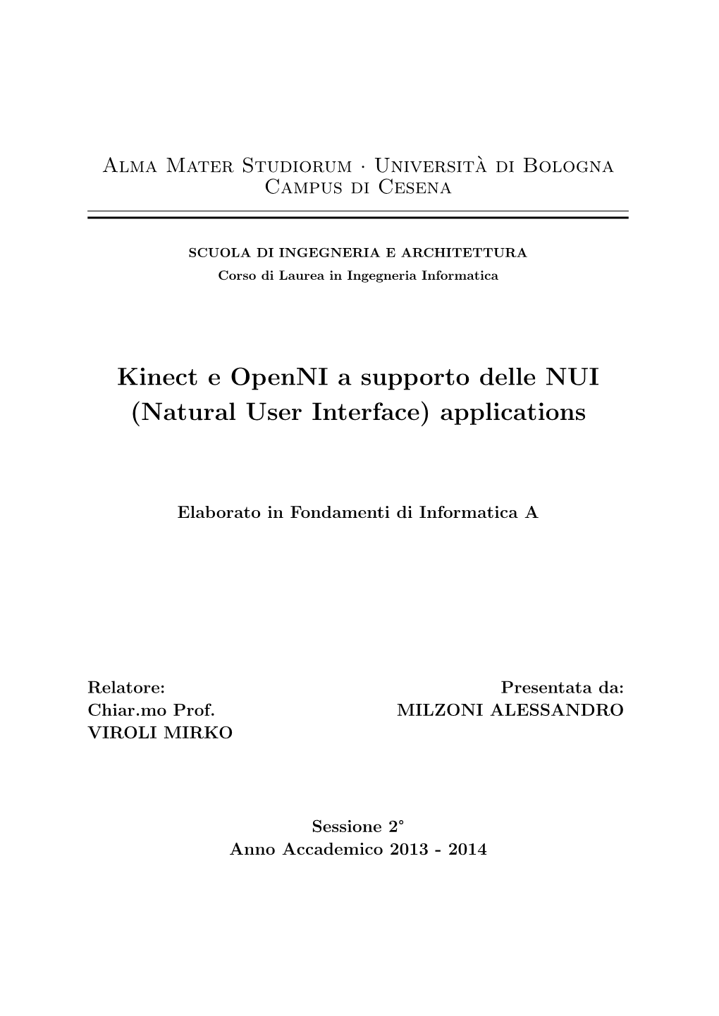 Kinect E Openni a Supporto Delle NUI (Natural User Interface) Applications