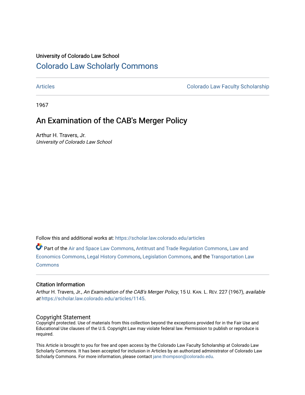 An Examination of the CAB's Merger Policy