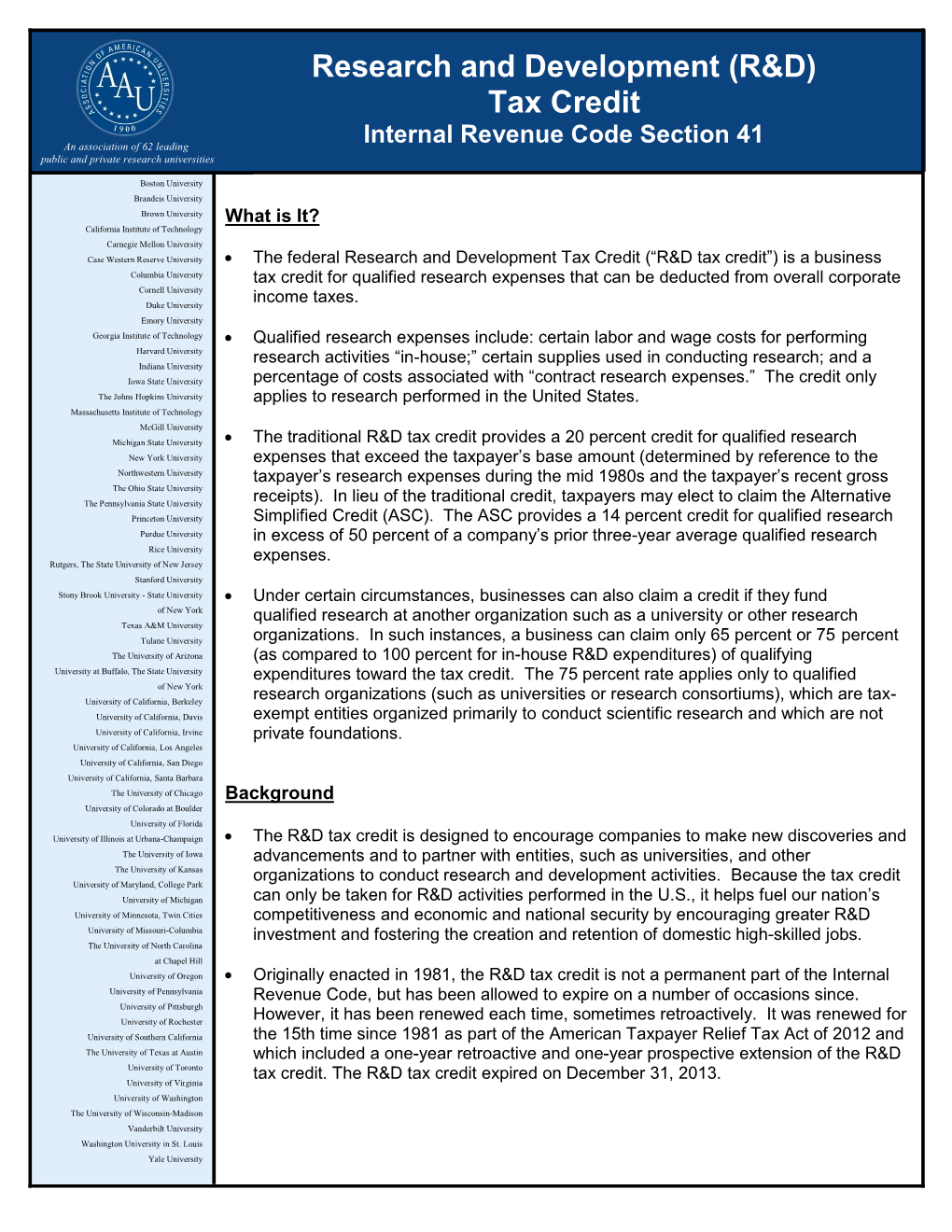 Research and Development (R&D) Tax Credit