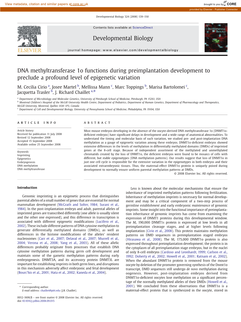 DNA Methyltransferase 1O Functions During Preimplantation Development to Preclude a Profound Level of Epigenetic Variation