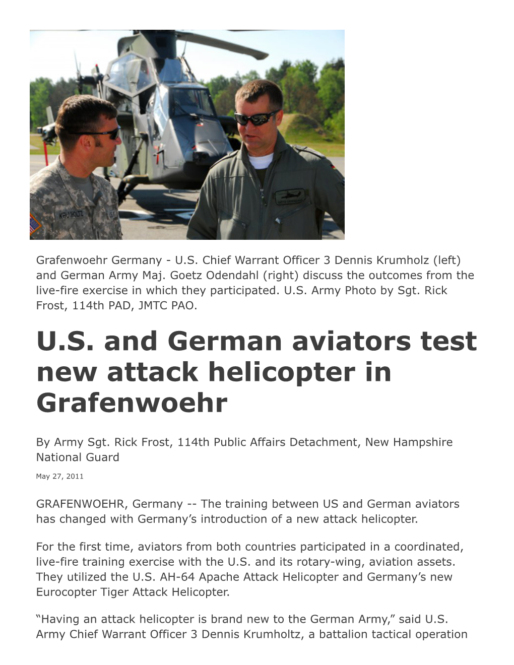 U.S. and German Aviators Test New Attack Helicopter in Grafenwoehr