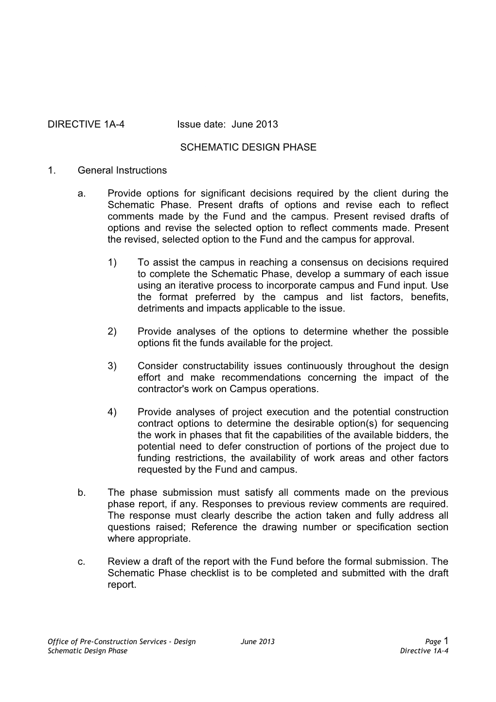 Directive 1A-4 Schematic Design Phase