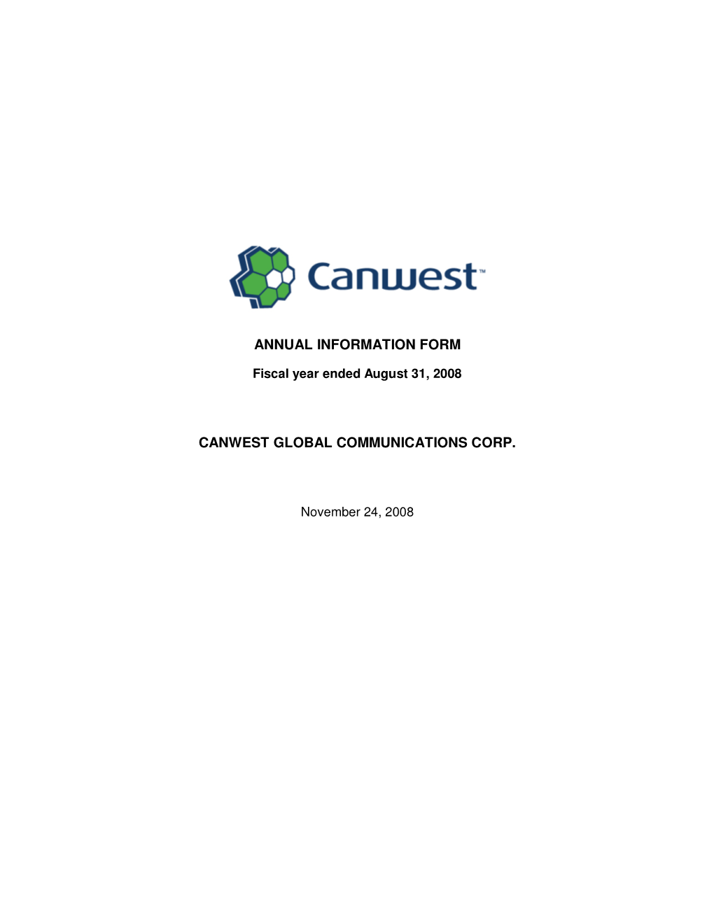 Annual Information Form Canwest Global Communications Corp