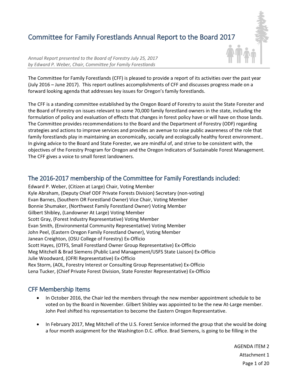 Committee for Family Forestlands Annual Report to the Board 2017