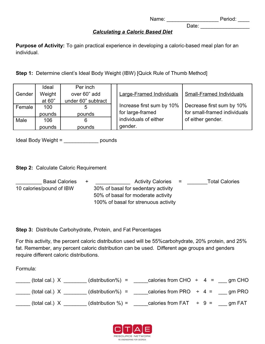 Calculating a Caloric Based Diet