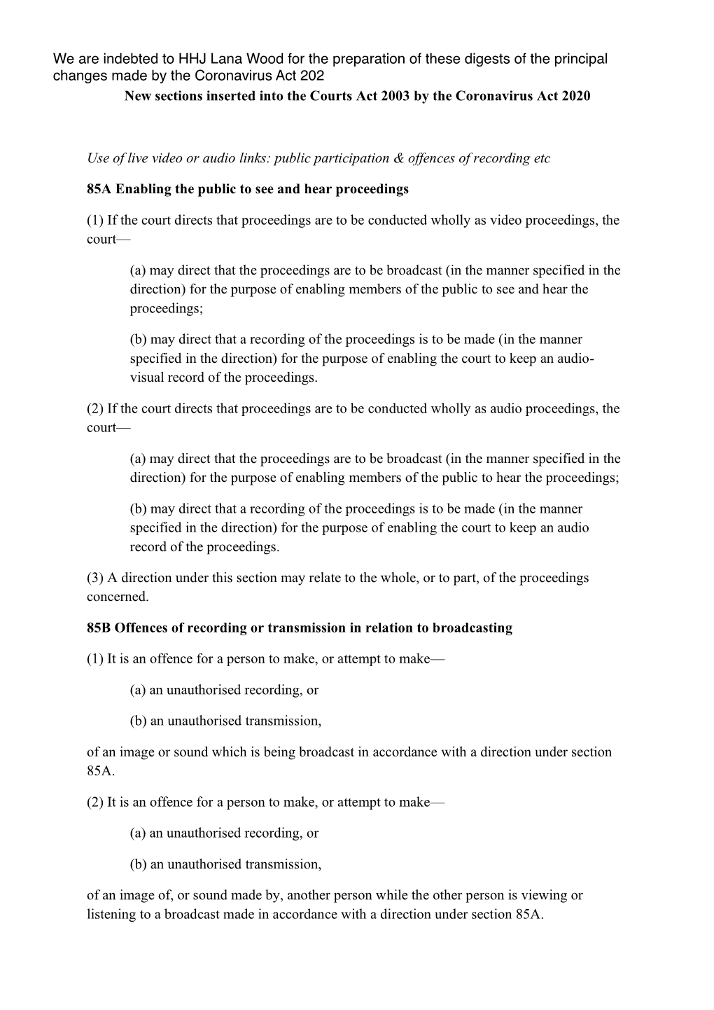 New Sections Inserted Into the Courts Act 2003 by the Coronavirus Act 2020