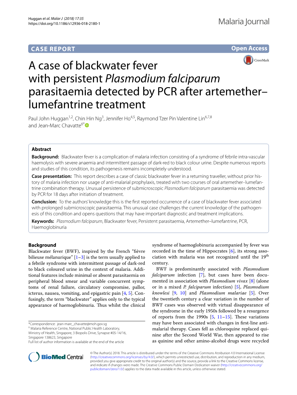 A Case of Blackwater Fever with Persistent Plasmodium Falciparum