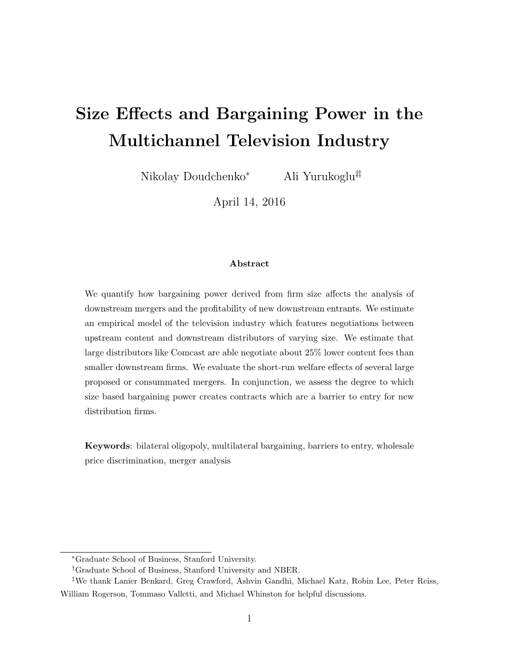 Size Effects and Bargaining Power in the Multichannel Television Industry