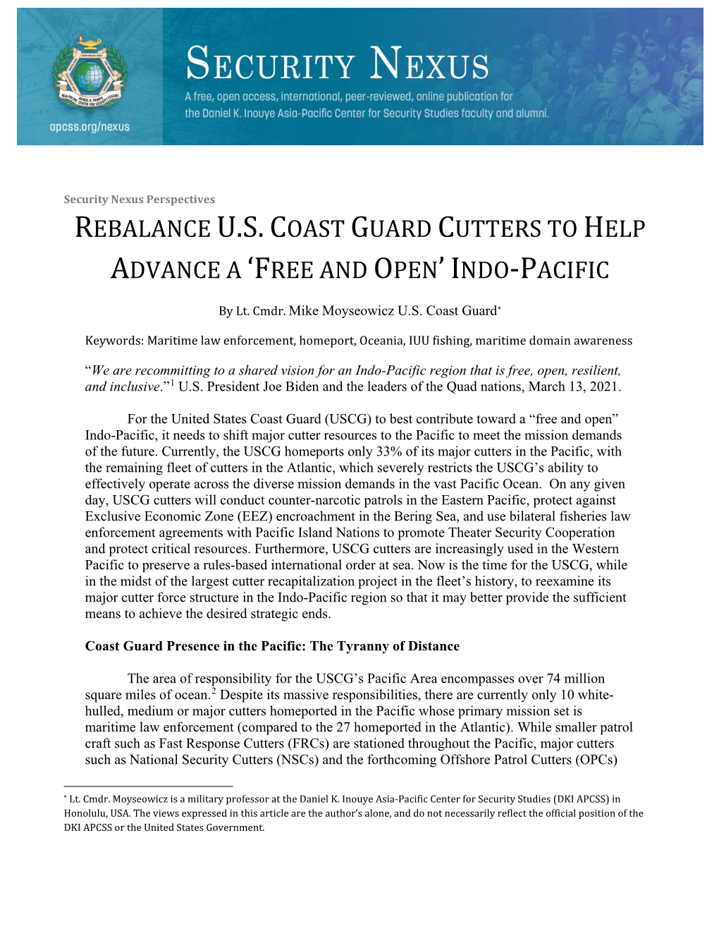 Rebalance U.S. Coast Guard Cutters to Help Advance a ‘Free and Open’ Indo-Pacific