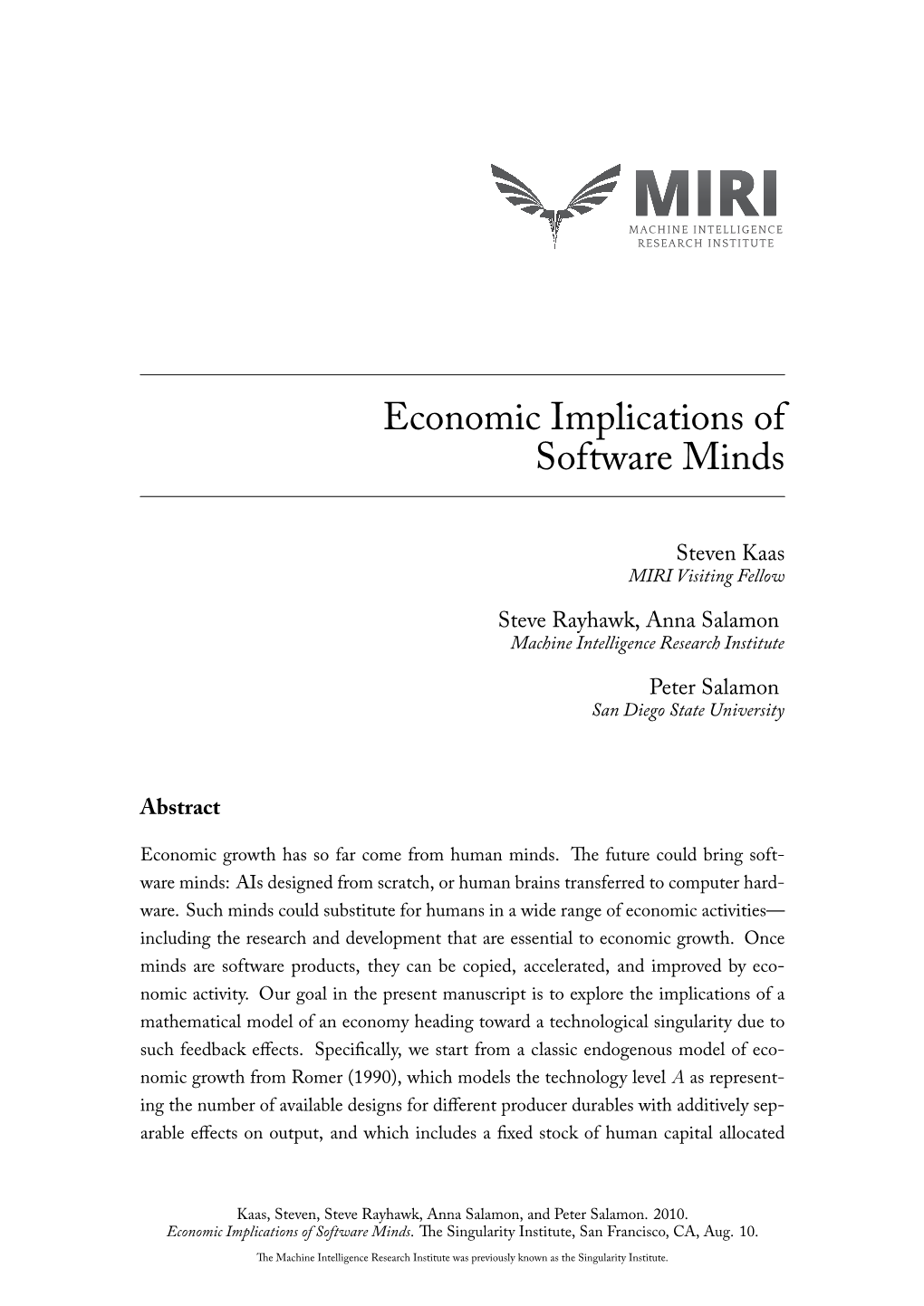 Economic Implications of Software Minds