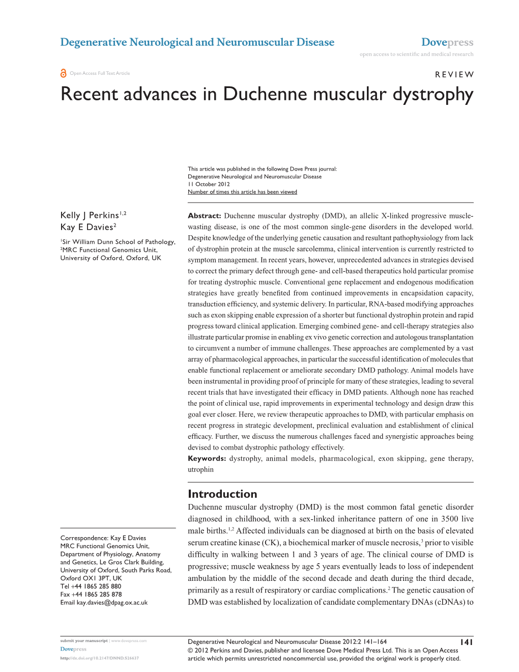 Recent Advances in Duchenne Muscular Dystrophy