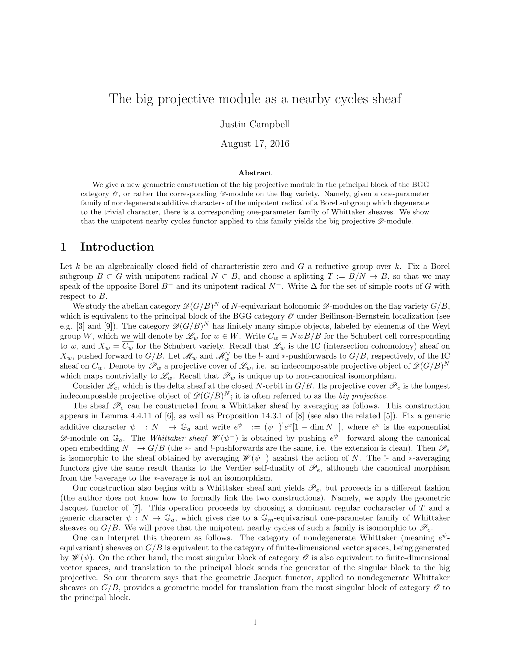 The Big Projective Module As a Nearby Cycles Sheaf