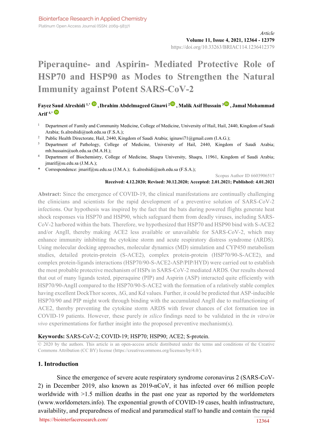 And Aspirin- Mediated Protective Role of HSP70 and HSP90 As Modes to Strengthen the Natural Immunity Against Potent SARS-Cov-2