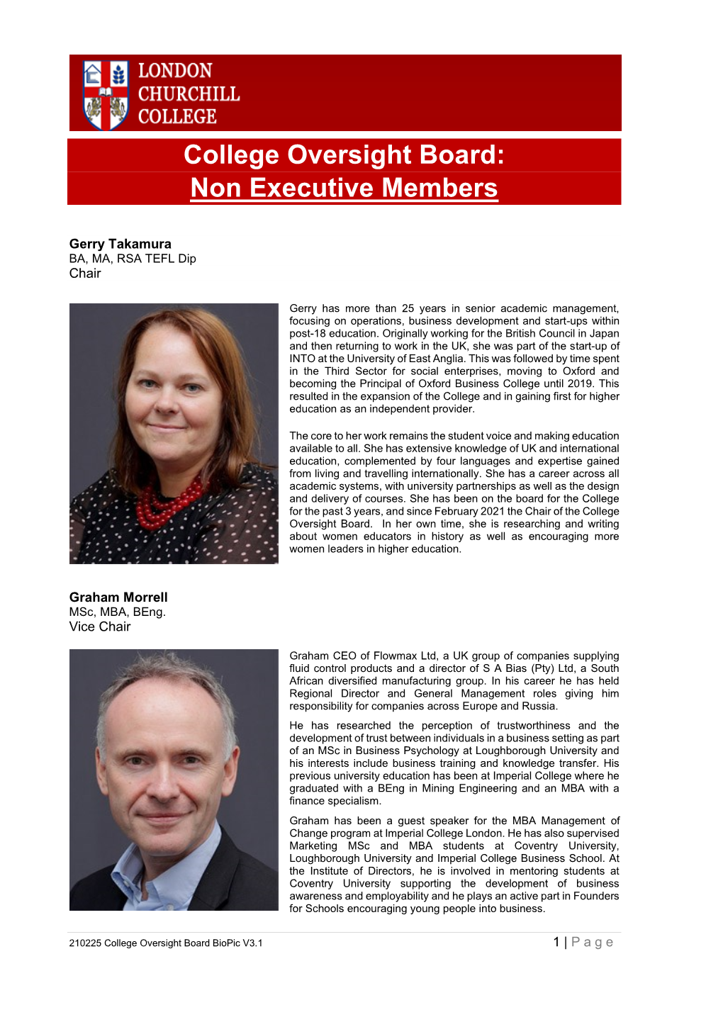 College Oversight Board: Non Executive Members