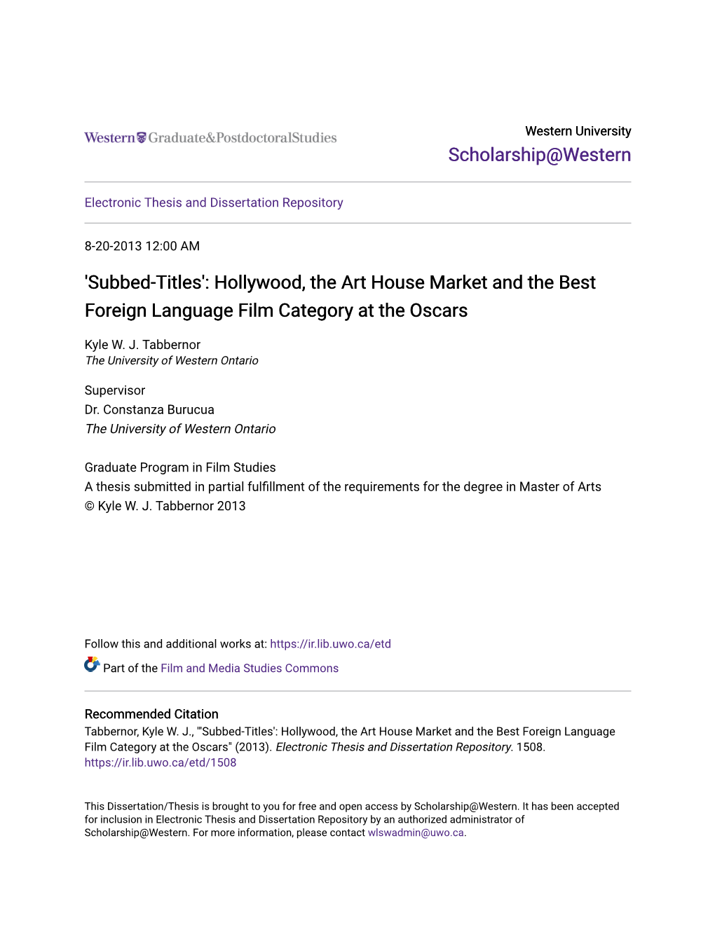 Hollywood, the Art House Market and the Best Foreign Language Film Category at the Oscars