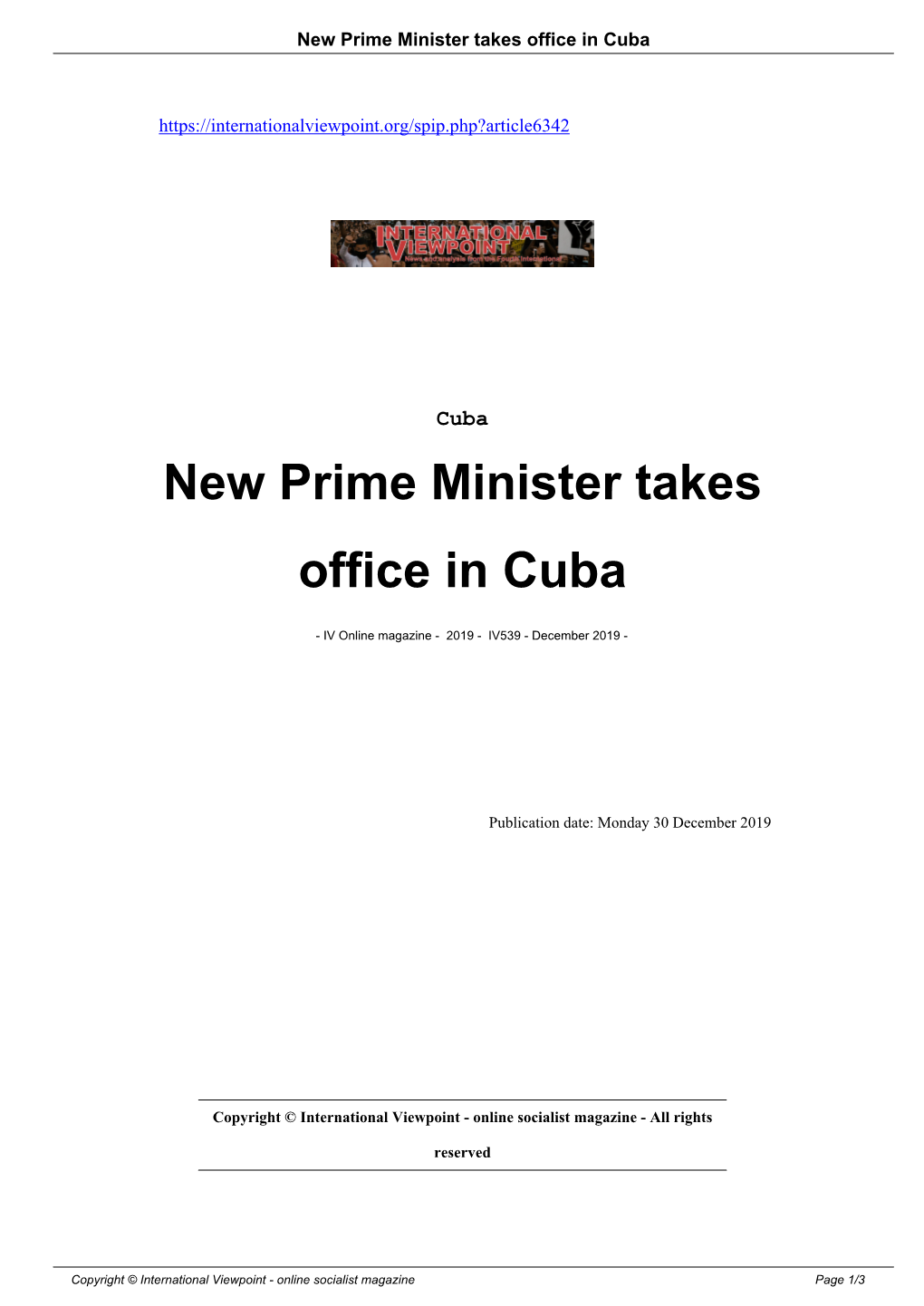 New Prime Minister Takes Office in Cuba
