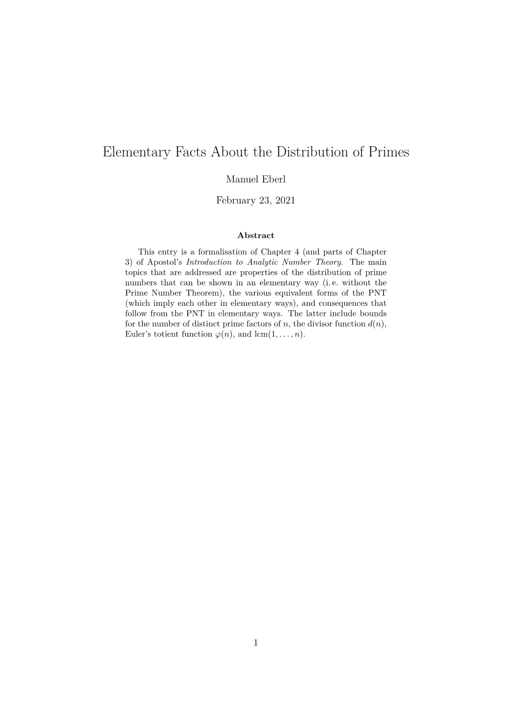 Elementary Facts About the Distribution of Primes