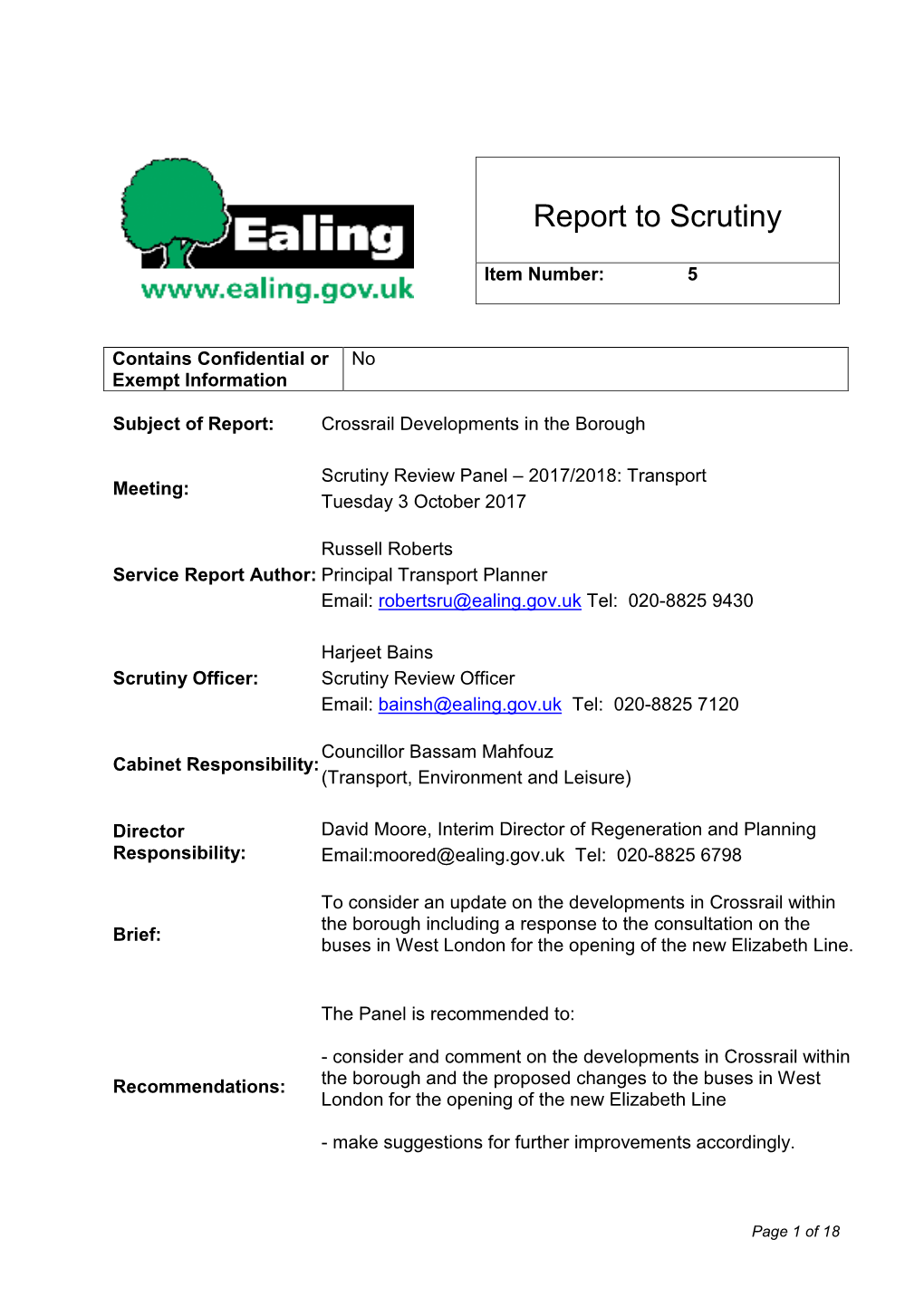 Report to Scrutiny