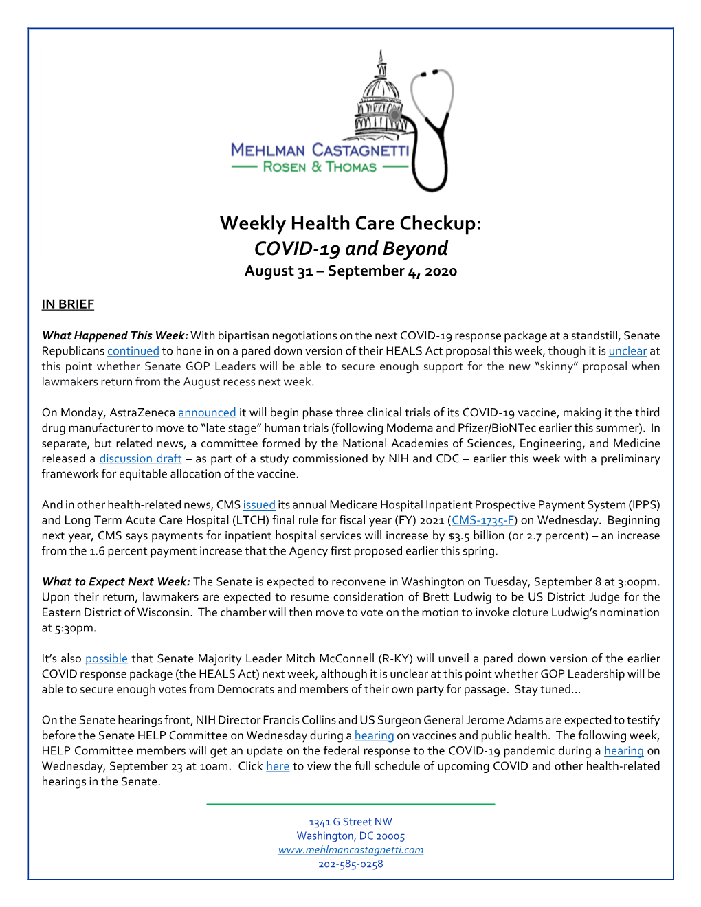 Weekly Health Care Update:COVID-19 and Beyondjune