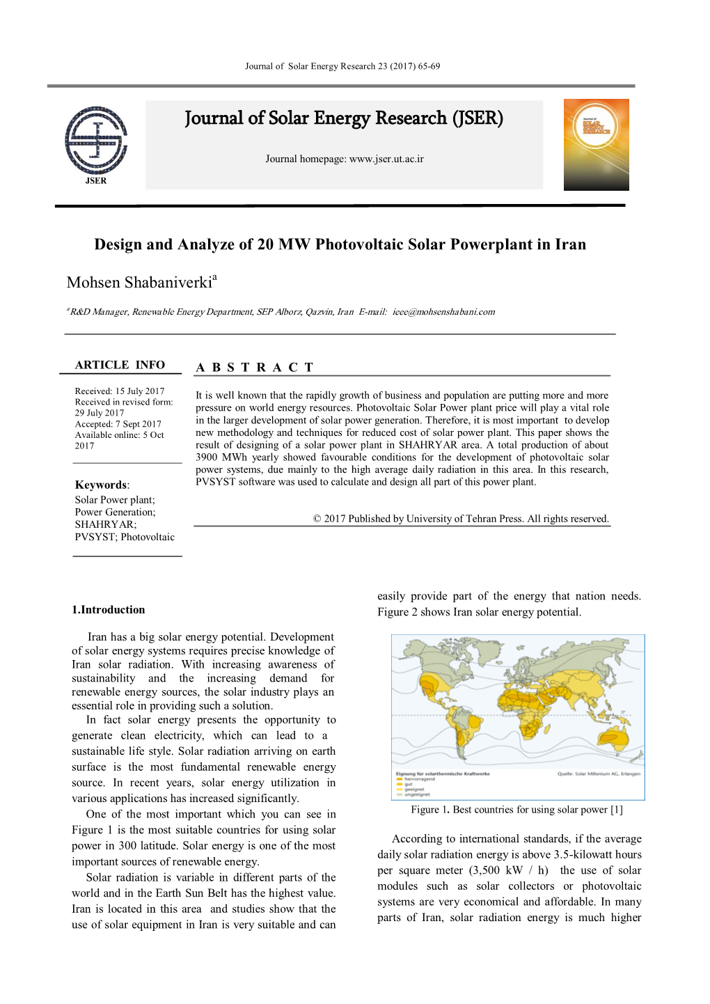 Journal of Solar Energy Research (JSER)