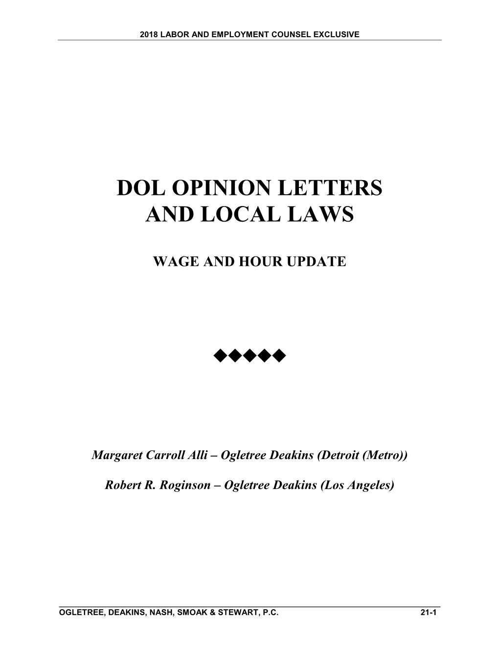 Dol Opinion Letters and Local Laws