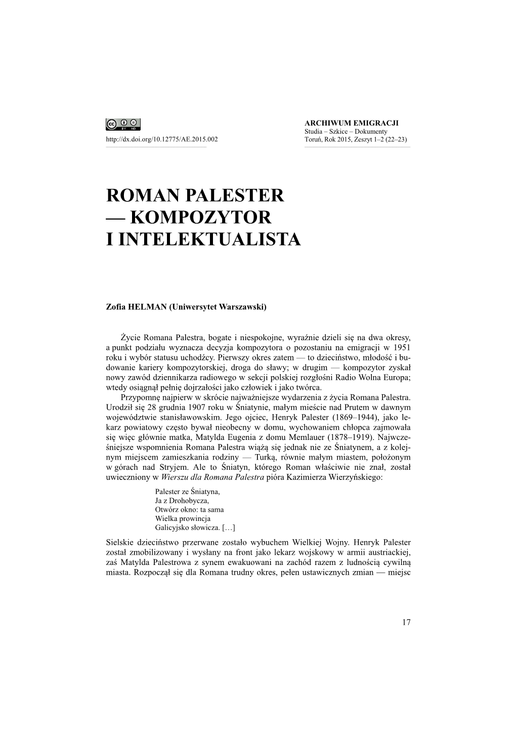 Roman Palester — Kompozytor I Intelektualista