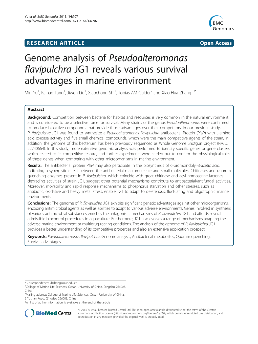 Genome Analysis of Pseudoalteromonas Flavipulchra