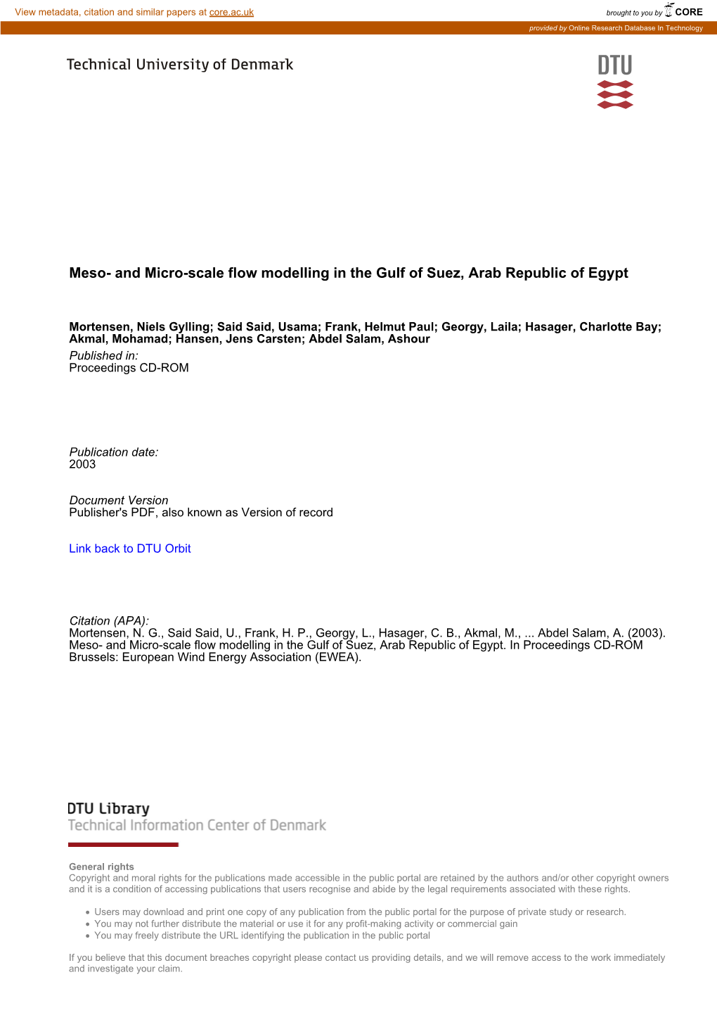 And Micro-Scale Flow Modelling in the Gulf of Suez, Arab Republic of Egypt