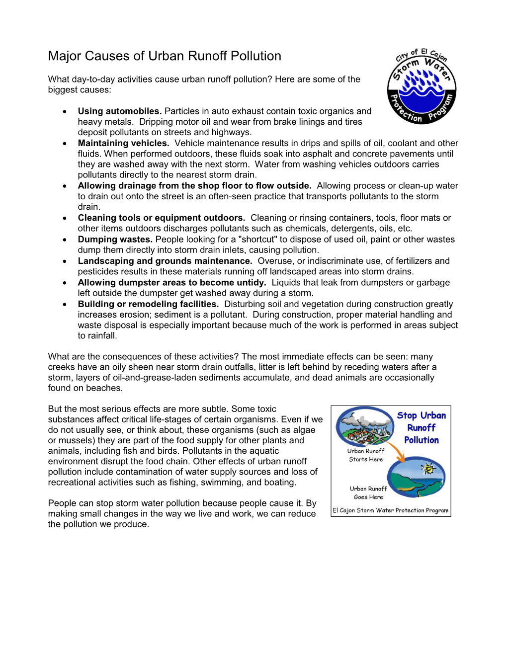 Major Causes of Urban Runoff Pollution