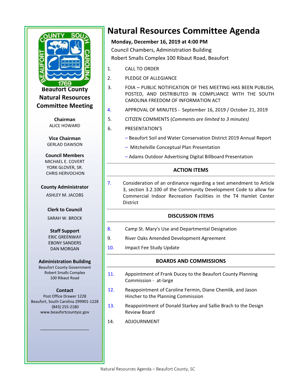 Natural Resources Committee Agenda