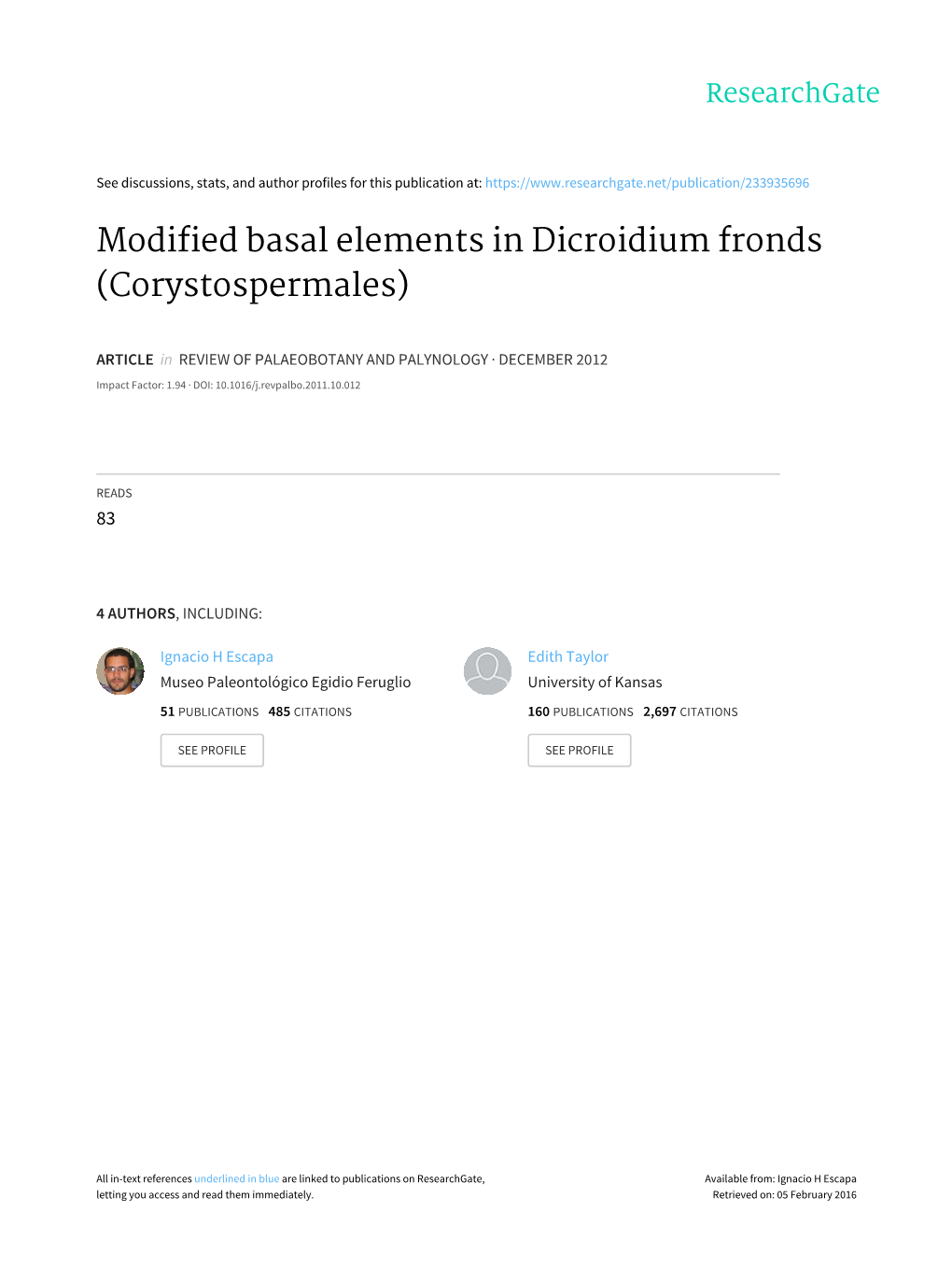 Modified Basal Elements in Dicroidium Fronds (Corystospermales)