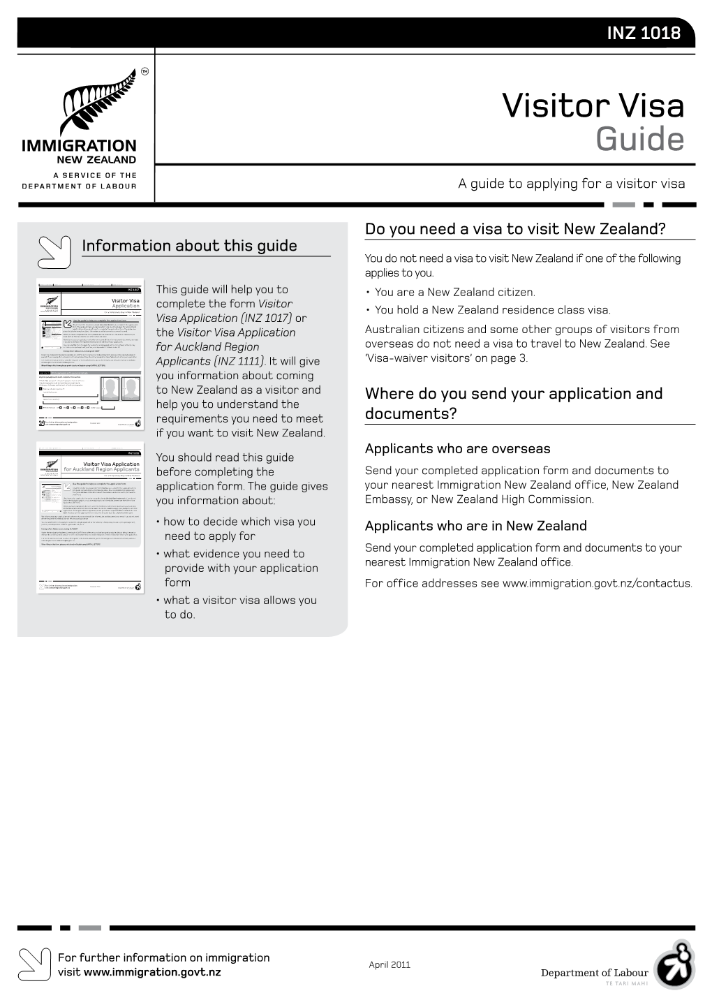 Visitor's Visa/Permit Guide (INZ 1018)