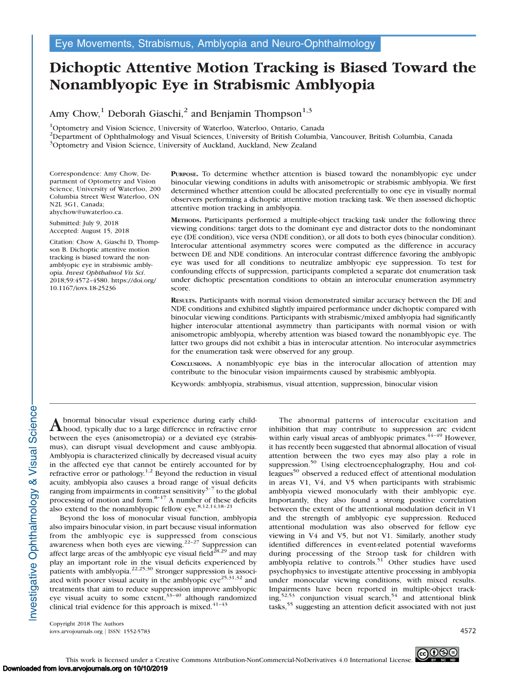 Dichoptic Attentive Motion Tracking Is Biased Toward the Nonamblyopic Eye in Strabismic Amblyopia