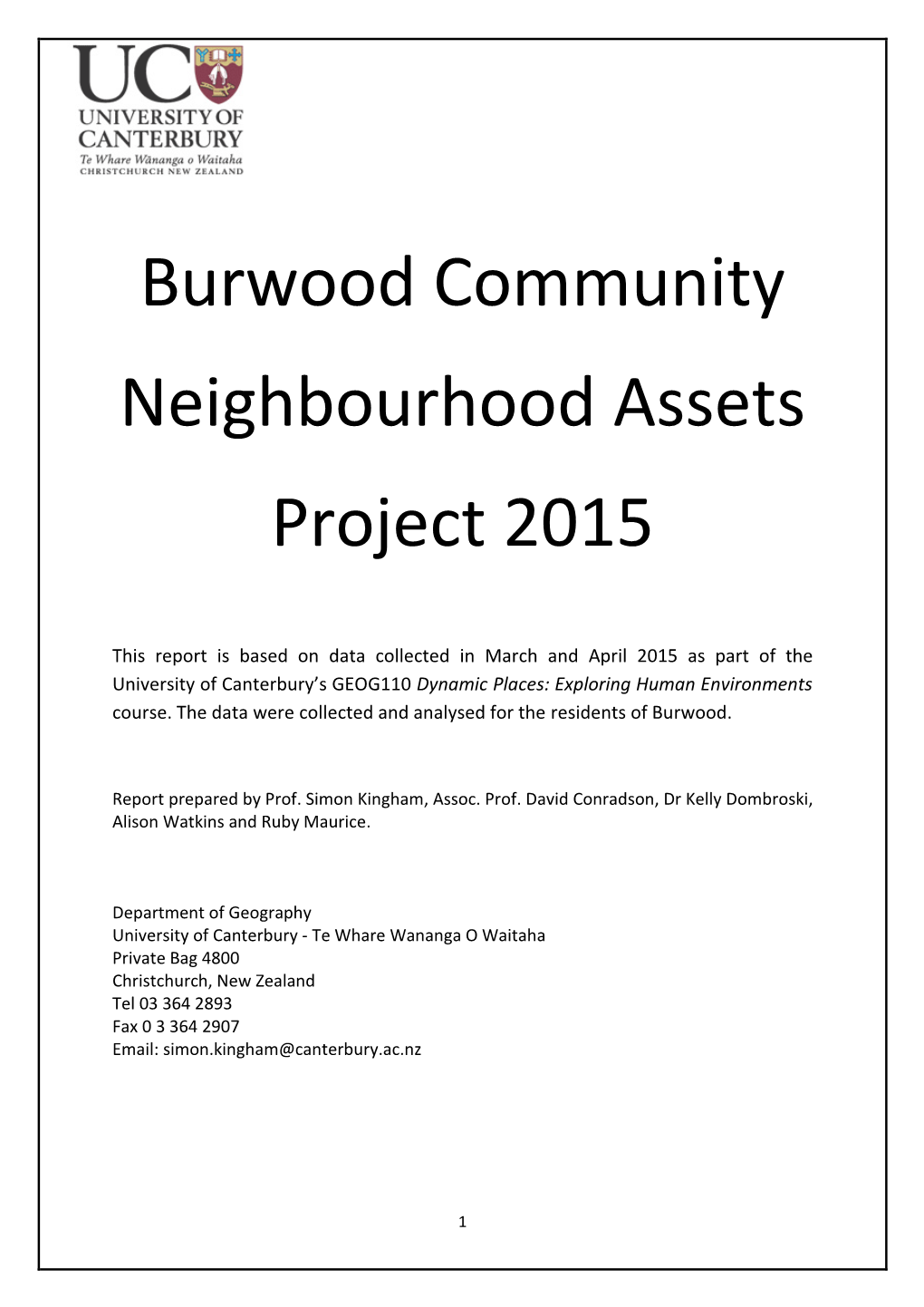 Burwood Community Neighbourhood Assets Project 2015