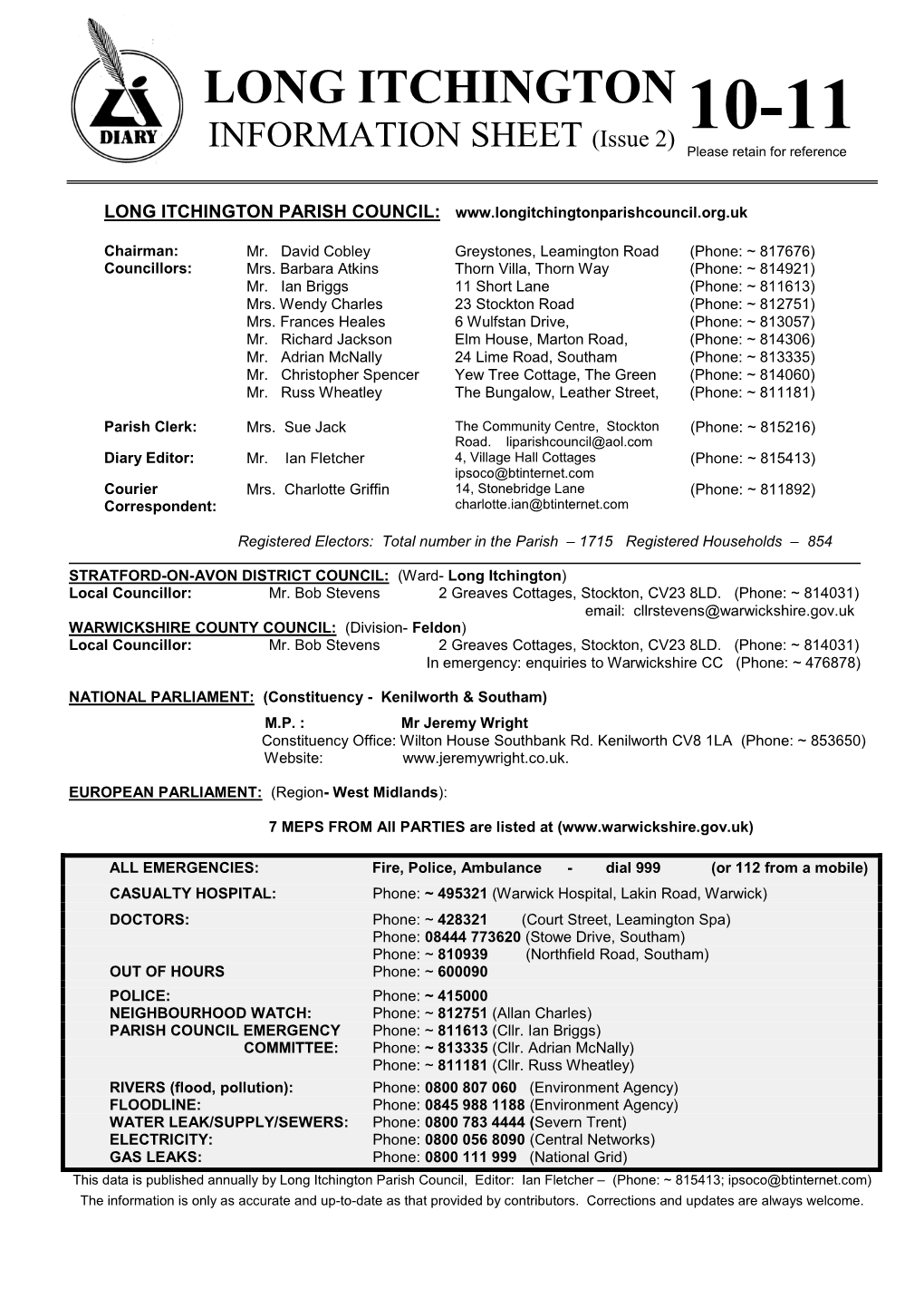 10-11 INFORMATION SHEET Please Retain for Reference