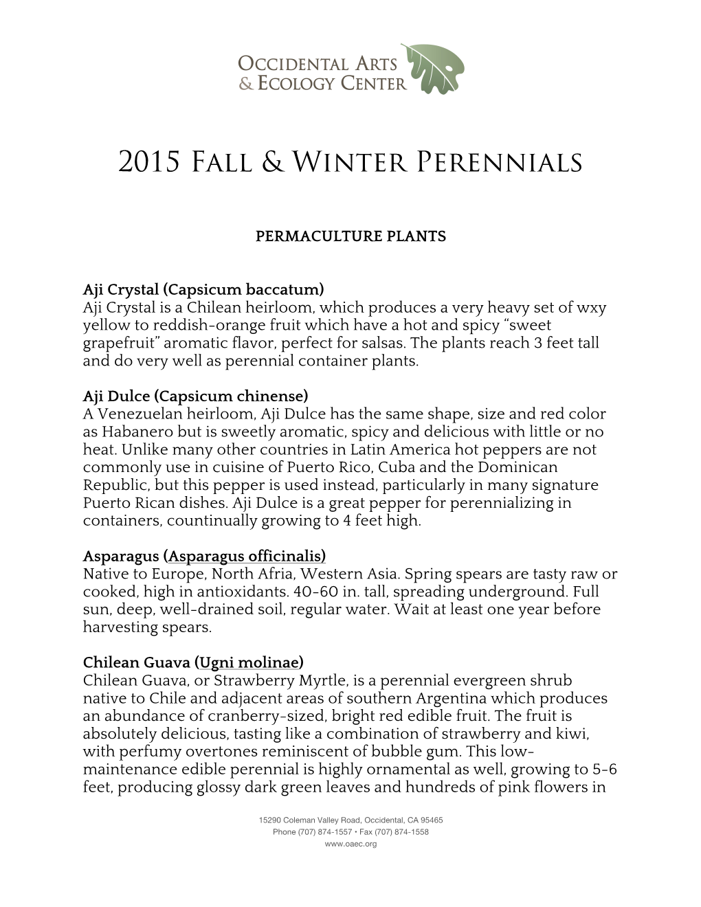 2015 Fall & Winter Perennials