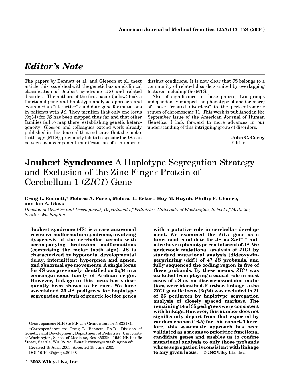 Joubert Syndrome (JS) and Related Features Including the MTS