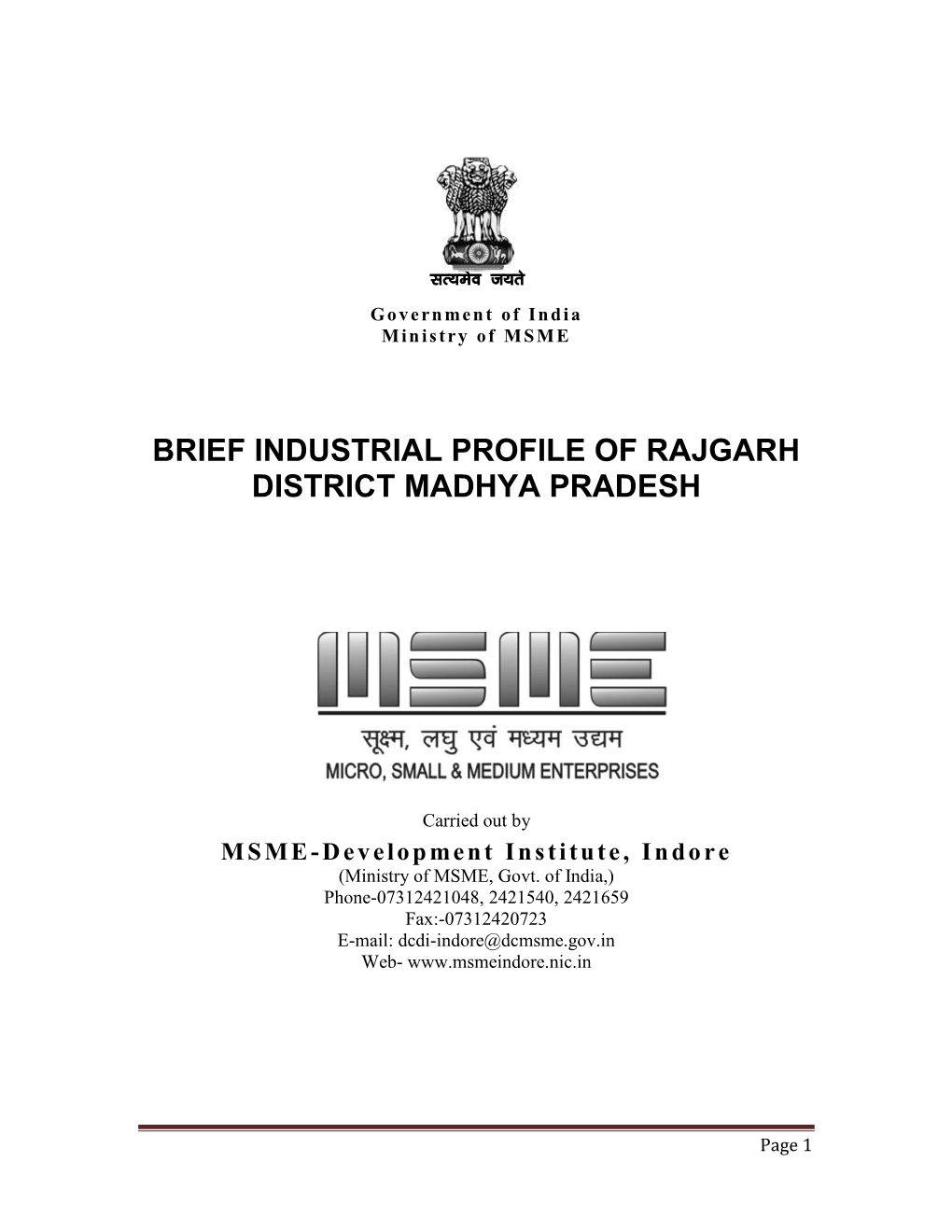 Brief Industrial Profile of Rajgarh District Madhya Pradesh