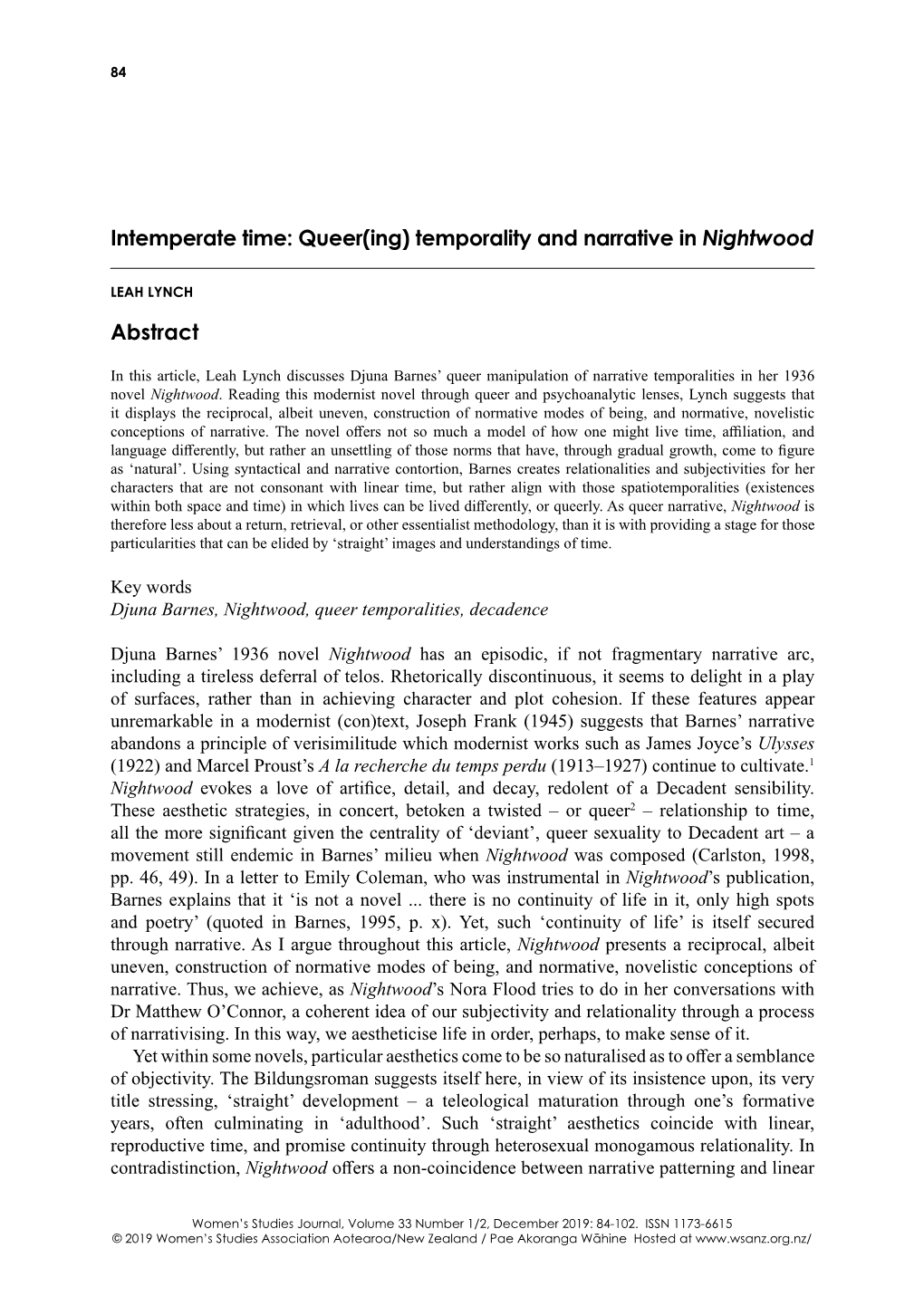 Queer(Ing) Temporality and Narrative in Nightwood