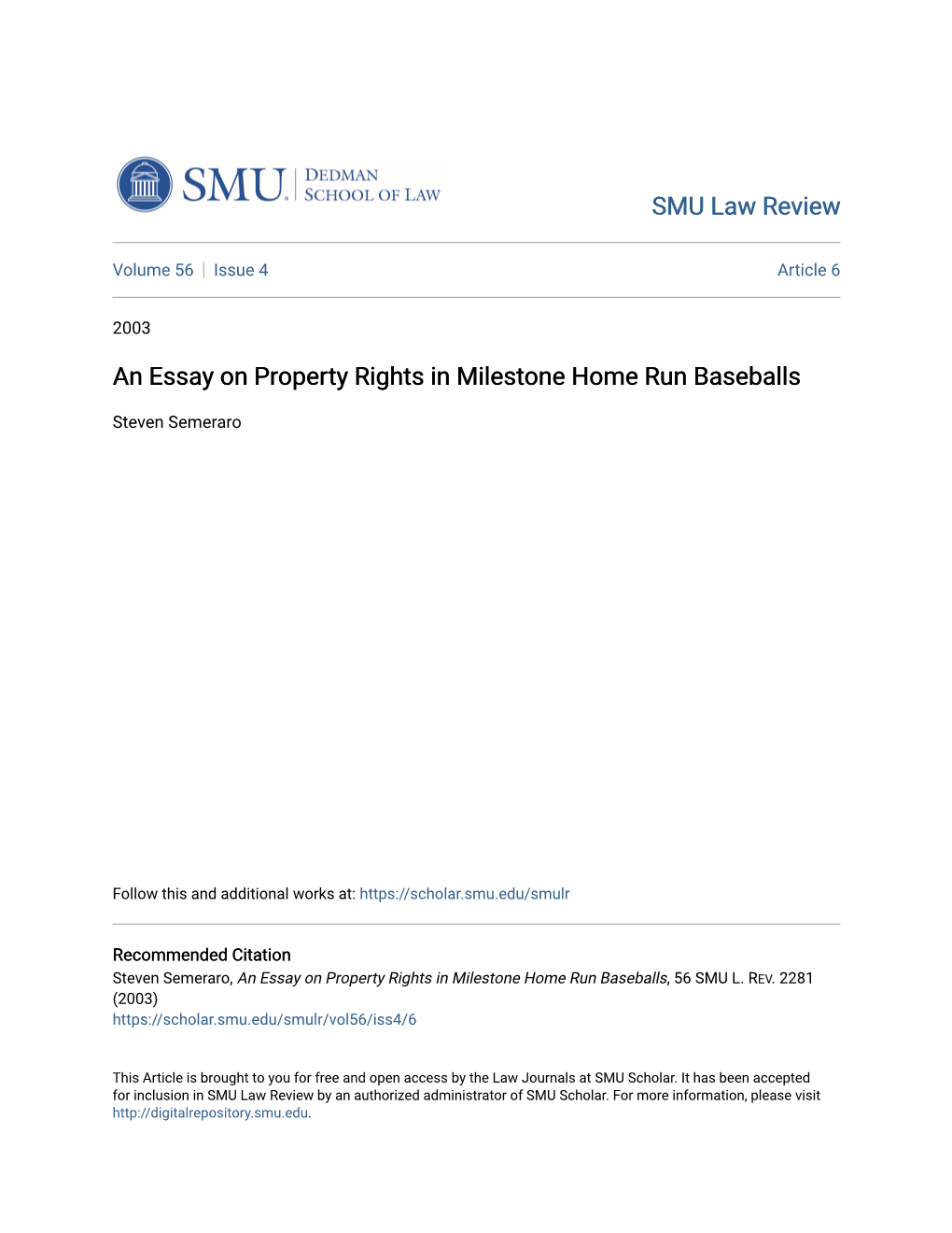 An Essay on Property Rights in Milestone Home Run Baseballs