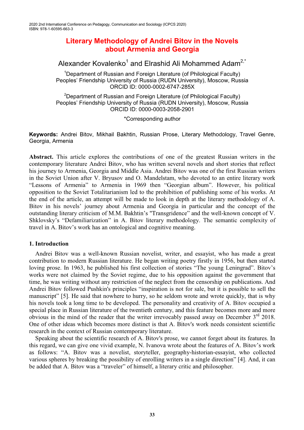 Literary Methodology of Andrei Bitov in the Novels About Armenia and Georgia