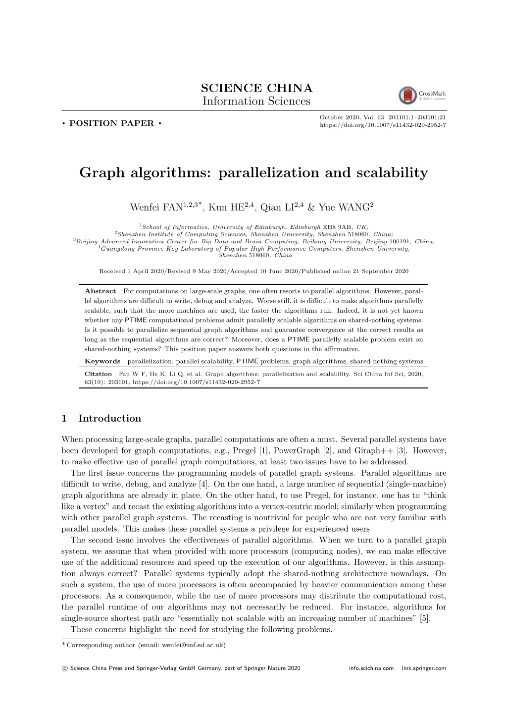 Graph Algorithms: Parallelization and Scalability