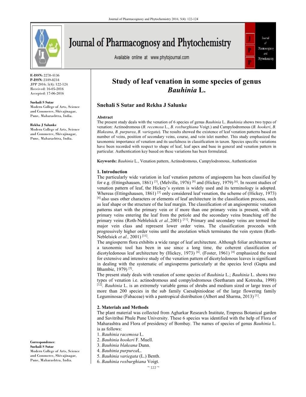 Study of Leaf Venation in Some Species of Genus Bauhinia L