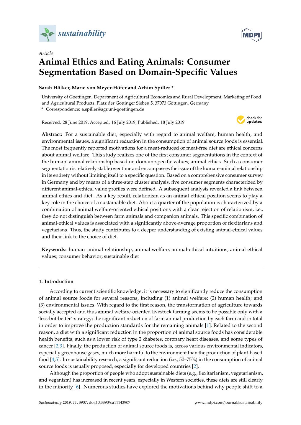 Animal Ethics and Eating Animals: Consumer Segmentation Based on Domain-Speciﬁc Values