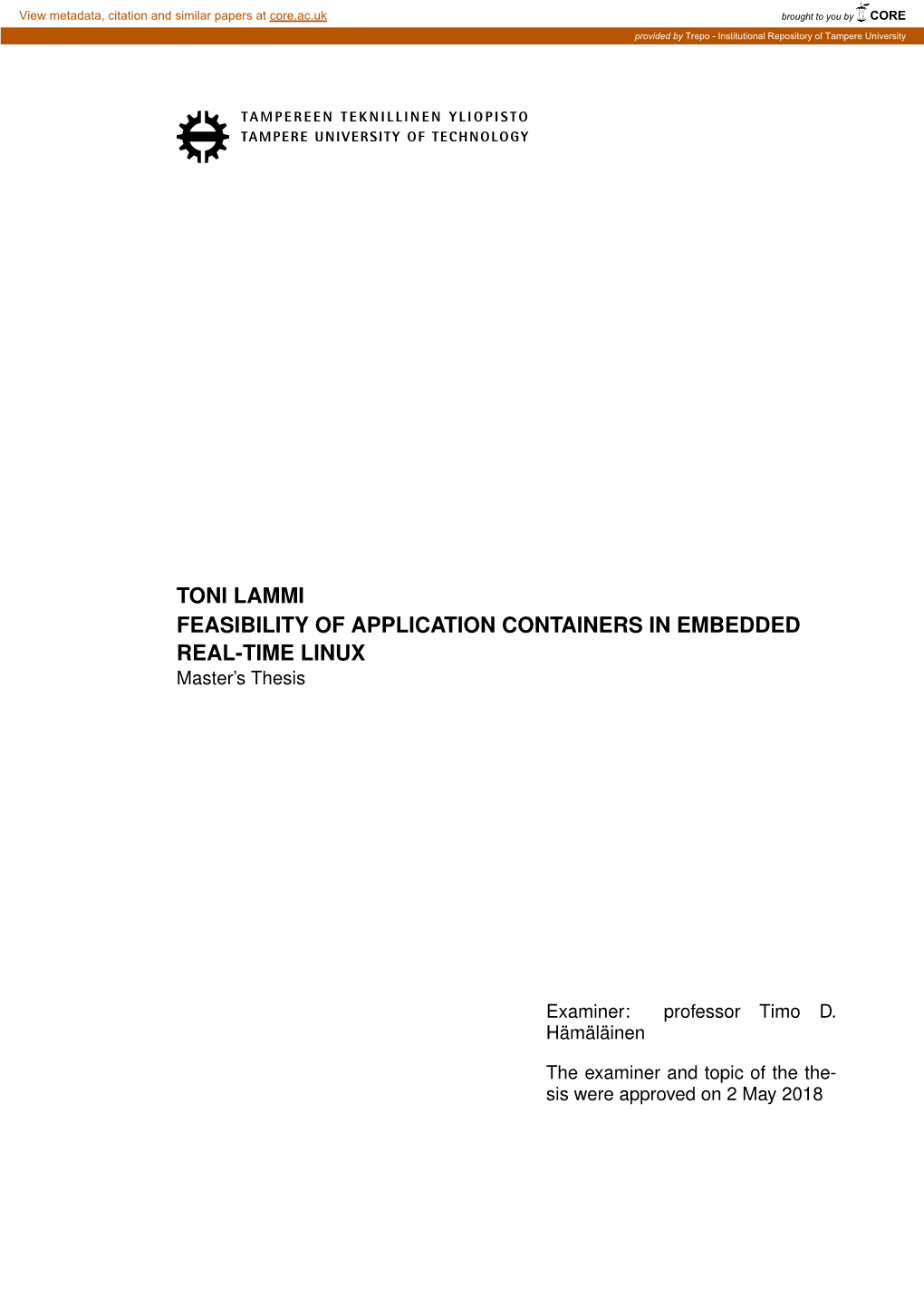 FEASIBILITY of APPLICATION CONTAINERS in EMBEDDED REAL-TIME LINUX Master’S Thesis