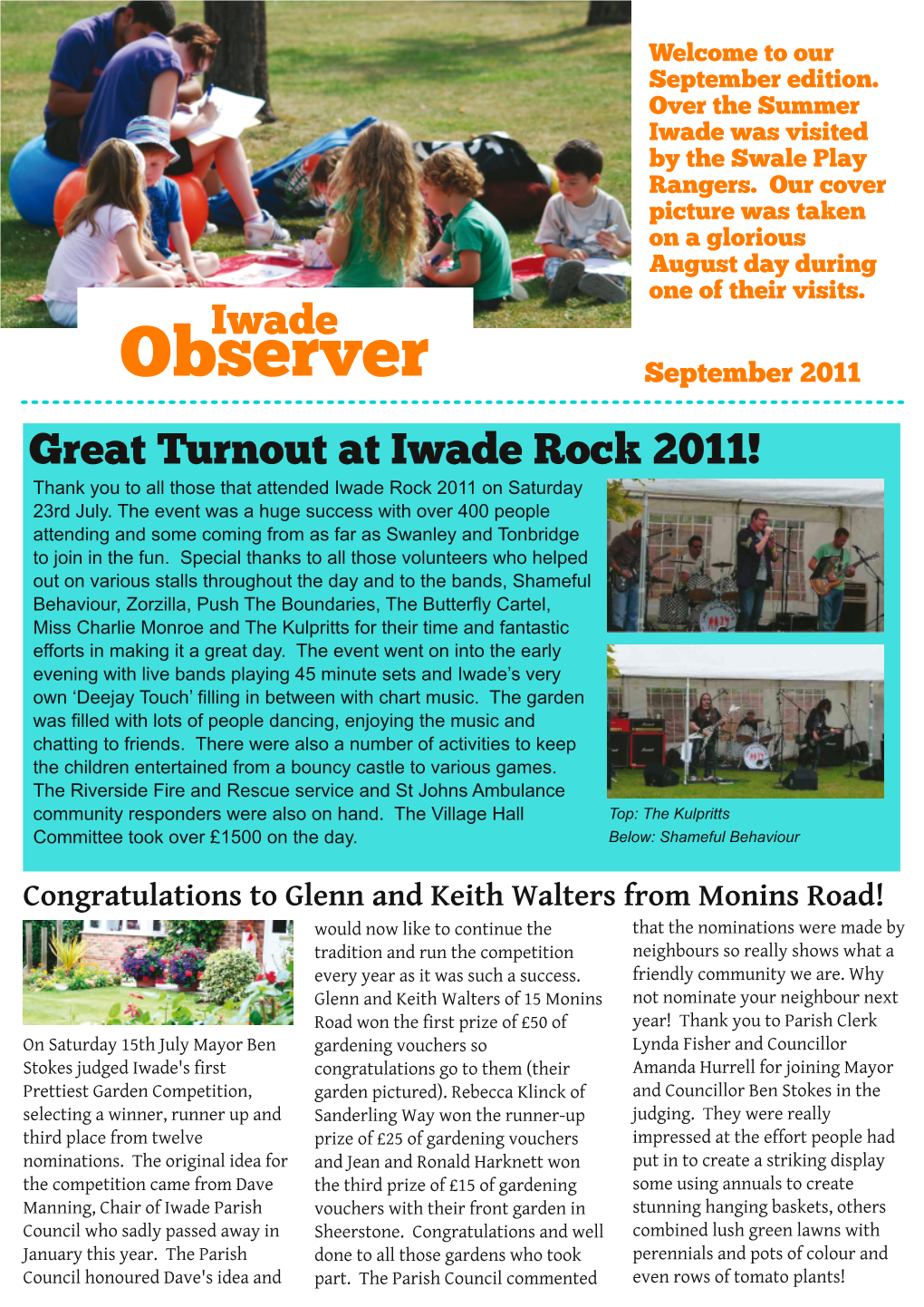 Observer September 2011 Great Turnout at Iwade Rock 2011! Thank You to All Those That Attended Iwade Rock 2011 on Saturday 23Rd July