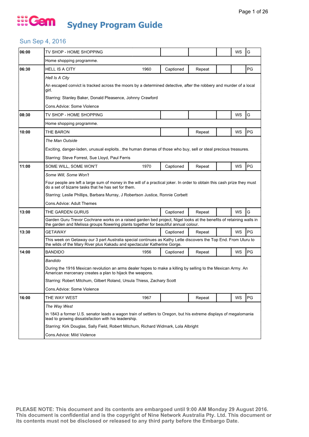 Sydney Program Guide