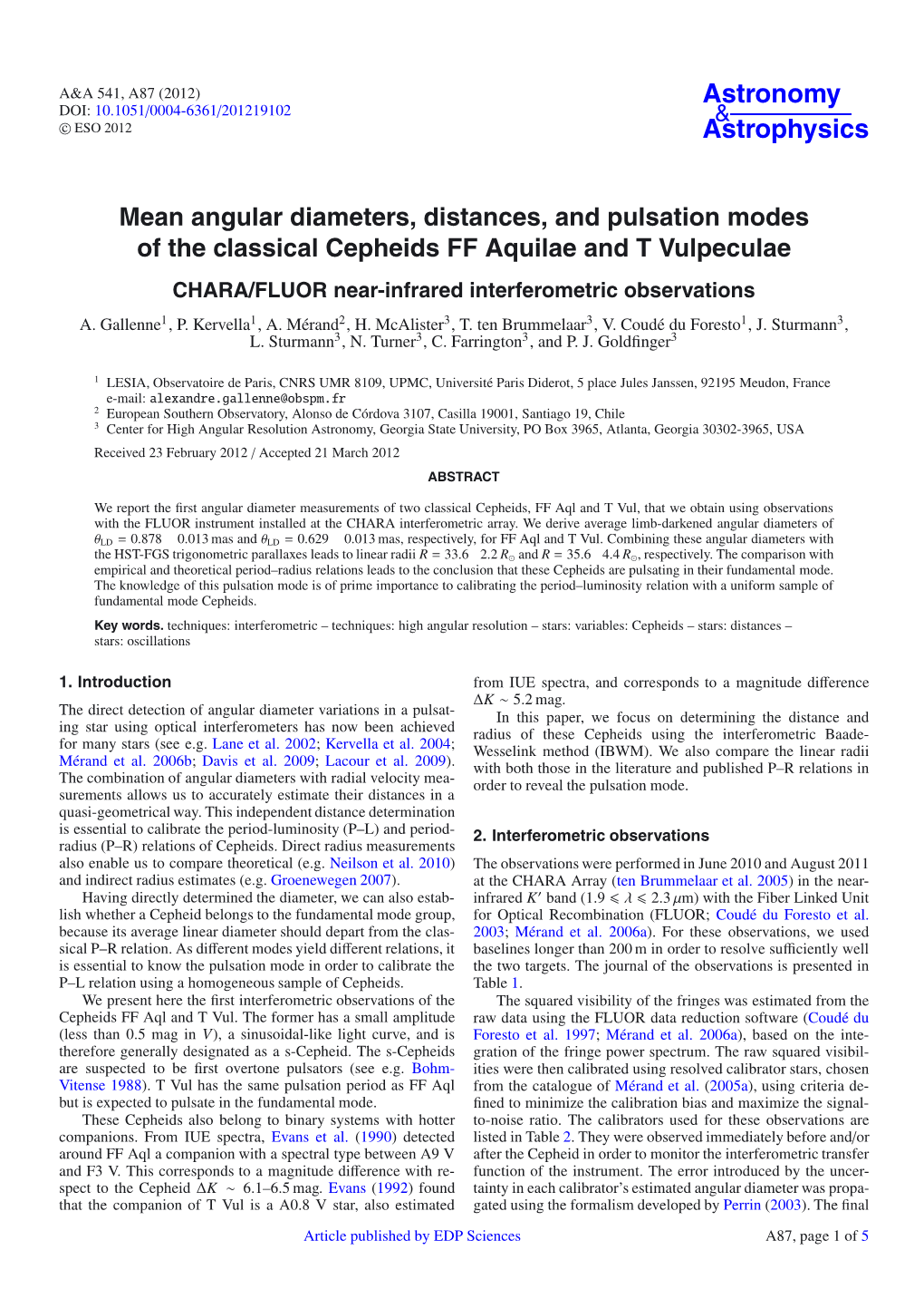 Mean Angular Diameters, Distances, and Pulsation Modes of the Classical Cepheids FF Aquilae and T Vulpeculae CHARA/FLUOR Near-Infrared Interferometric Observations A